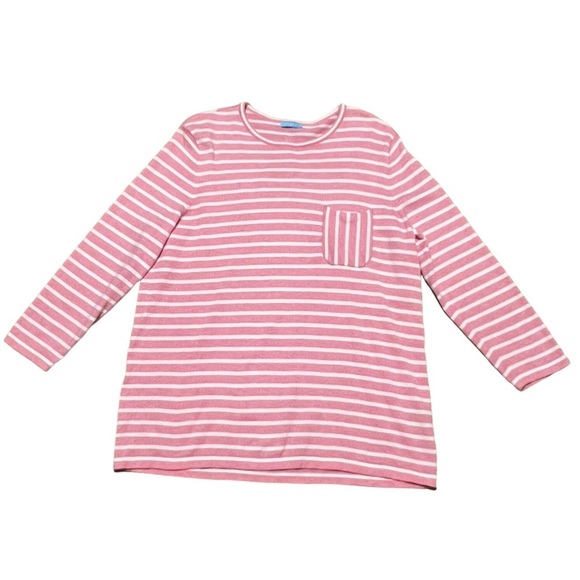 J. McLaughlin Piper stripe  3/4 sleeve sweater in pink and white - Picture 2 of 9